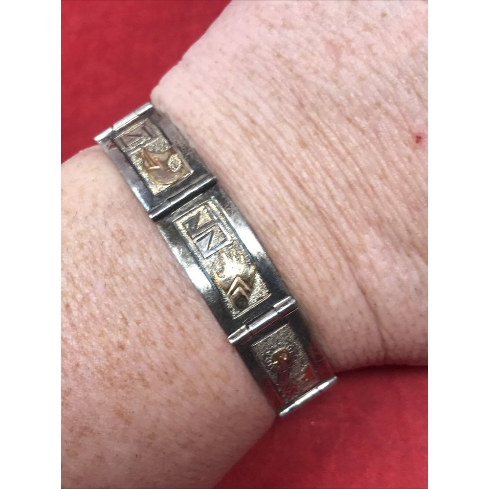 A Mariano Signed Native Navajo Sterling Silver 12kt Gold Filled Link 7” Bracelet